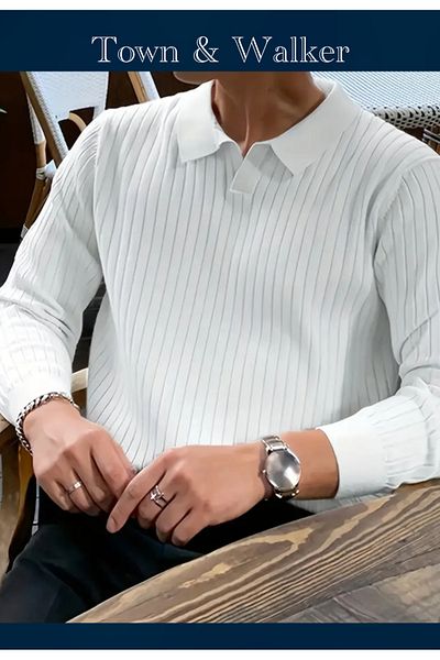 town walker Men's Polo Neck Knitwear Sweater - Old Money Design