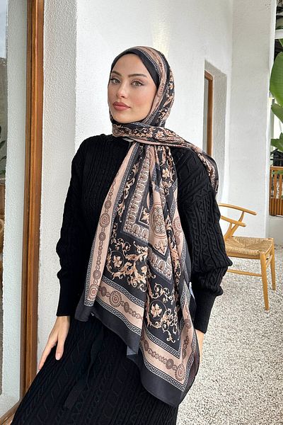 lamelif.com Μαύρο βιζόν - Βαμβακερό σάλι με σχέδιο Versa