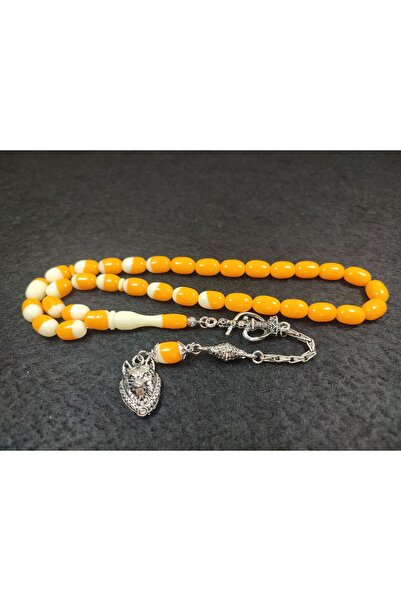 İskeçe Tesbih Kurt Başlı Alman Gümüş Püsküllü Gümüş Nakkaş Imame Sıkma Kehrib...