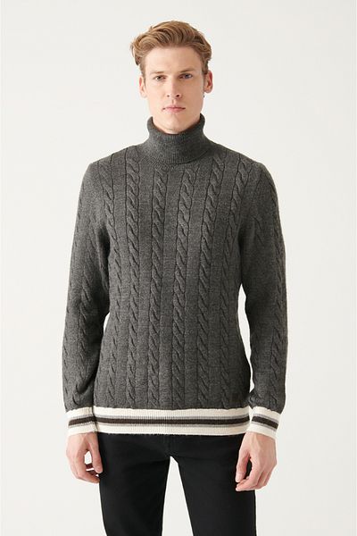 Avva Anthrazitfarbener Rollkragenpullover mit geflochtenem Haar für Herren A22y5041