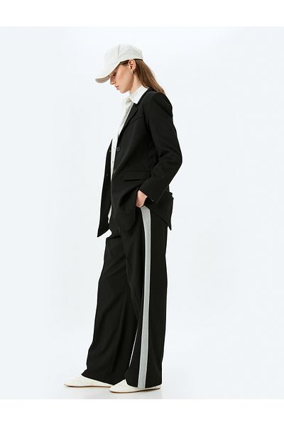 Koton Straight Wide Leg Fabric Trousers with Pockets and Stripe Detail on the Sides
