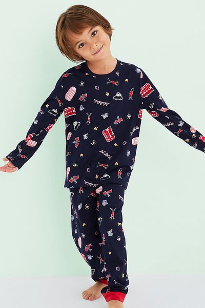 Siyah İnci Boy's Navy Blue Colored Patterned Cotton Pajama Set 24225805