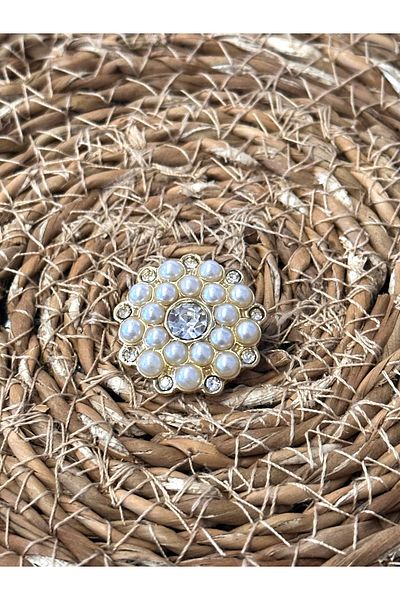 ODDA TASARIM ATÖLYESİ Pearl and Crystal Stone Covered - Large Size Gold Pinterest Button 2.54 cm (1 Piece)