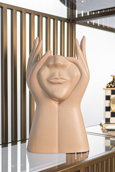Ella's Design Studio Sofia Figurine Y30Cm - Decorative Abstract Face Vase, Antique Beige, Office Decor