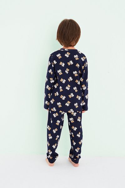 Siyah İnci Boy's Navy Blue Colored Patterned Cotton Pajama Set 24225808