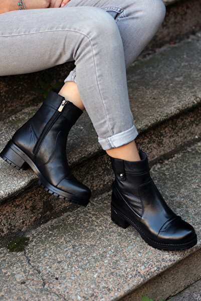 EREN SHOES BAG ( TOKİO) Siyah Hakiki Deri Fermuarlı Kaymaz Taban Bot SİYAH FL...