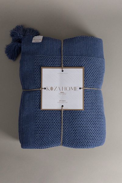 Koza Home Miel Indigo Edge Double Blanket with Pompom 200x220 37115