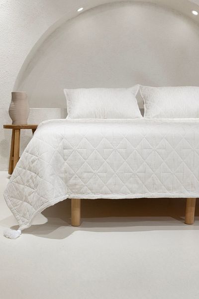 Koza Home Stella Cream Double Diamond Patterned Bedspread 230x250 2 Pillows 50x70 5028