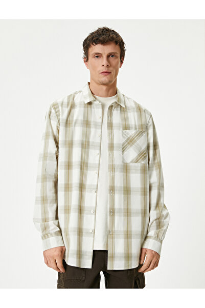 Koton Κλασικό καρό πουκάμισο με πέτο - με λεπτομέρεια τσέπης και κουμπιά