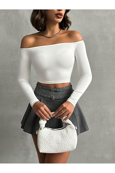 The Base Γυναικείο εκρού Scuba Madonna Collar Crop Top
