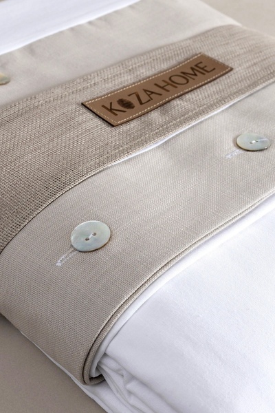 Koza Home Dave Gray Pearl Buttoned Double Duvet Cover Set 200x220 4 Pillows 5042