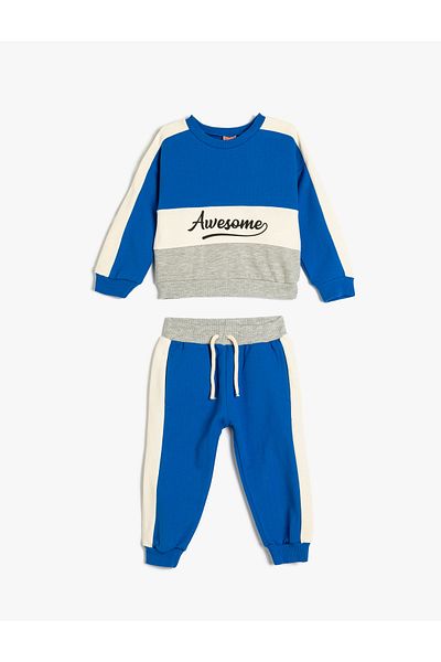 Koton Cotton Long Sleeve Sweatshirt and Raised Sweatpants - Tracksuit Set