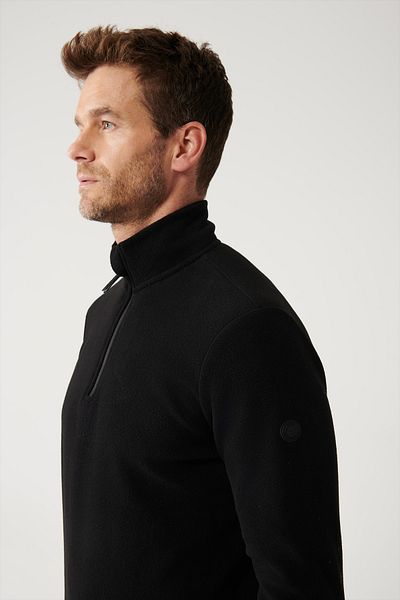 Avva Herren Schwarz Kältebeständig Half Zip Stehkragen Fleece Sweatshirt E 001068