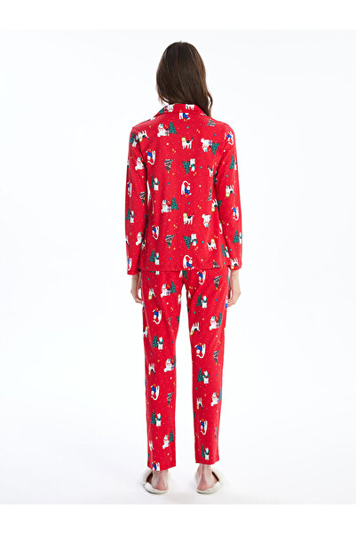 LC Waikiki Gömlek Yaka Yılbaşı Temalı Kadın Pijama Takımı