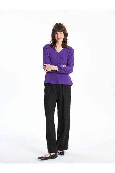 LC Waikiki Purple V-Neck Women's Blouse