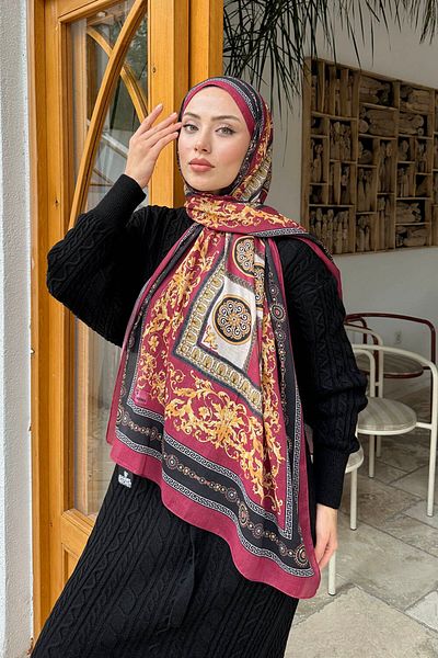 lamelif.com Βαμβακερό σάλι με μοτίβο Versa μπορντό