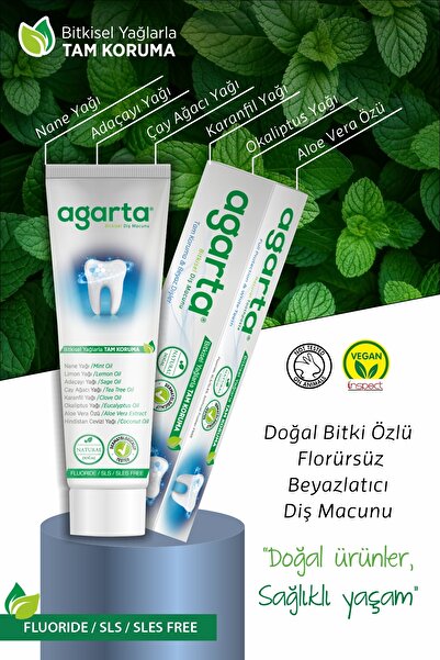 Agarta Doğal Bitki Özlü Florürsüz Beyazlatıcı Diş Macunu 100 ml