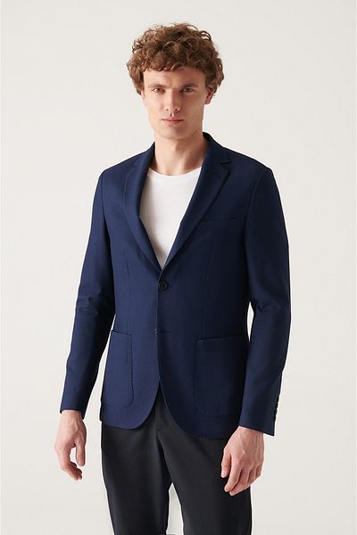 Avva Marineblaue Dobby-Stretchjacke für Herren A22y4021