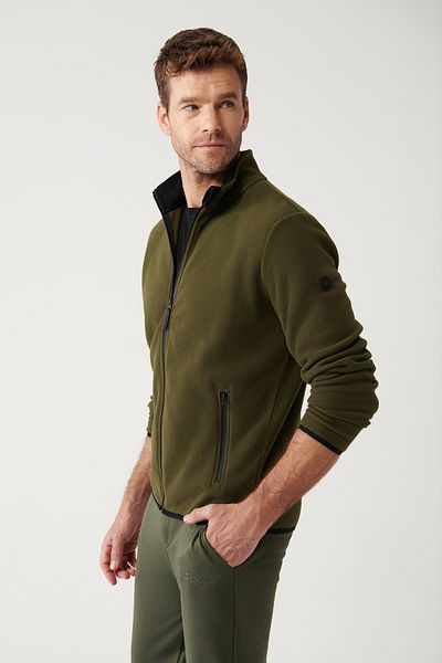 Avva Khakifarbenes, kältebeständiges Fleece-Sweatshirt mit Reißverschluss für Herren E 001069