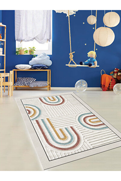 G&C HOME Dijital Kaymaz Yıkanabilir Modern Renkli Çocuk Halısı Mutfak Halısı ...