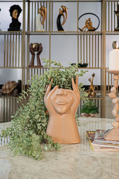 Ella's Design Studio Sofia Figurine Y30Cm - Decorative Abstract Face Vase, Antique Beige, Office Decor