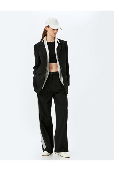 Koton Straight Wide Leg Fabric Trousers with Pockets and Stripe Detail on the Sides