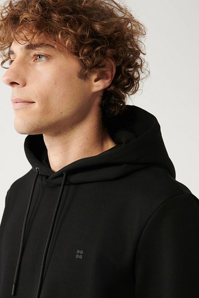 Avva Schwarzes Herren-Sweatshirt mit Kapuze, dehnbar, weicher Textur, Interlock-Stoff, B 001101