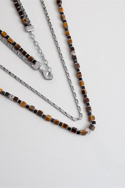 So CHIC... Tiger Eye Stone 55 cm Steel Multiple Men's Necklace