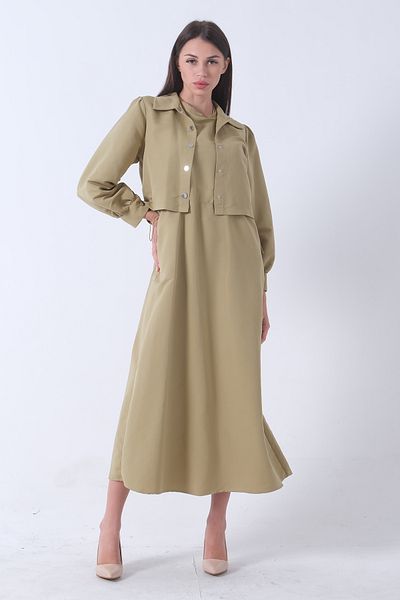 Feminist Green Long Hijab Dress - Jacket Detailed 4595049