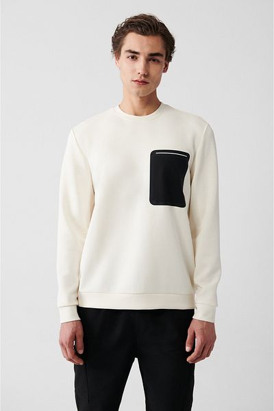 Avva Ανδρικό φούτερ με στάμπα εκρού Soft Touch Crew Neck A31y1206