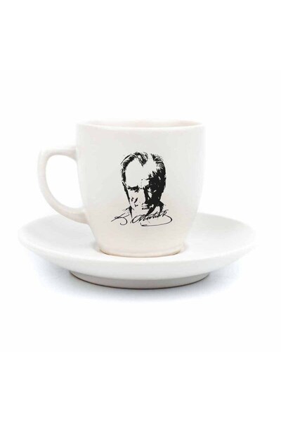 PALTO TASARIM Ataturk Portrait Cream Turkish Coffee Cup - Gift Ceramic Turkis...
