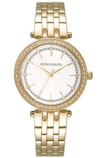 Romanson Rm8A17Tlggas1G Steel Cord Gold Color Stone Women's Wristwatch