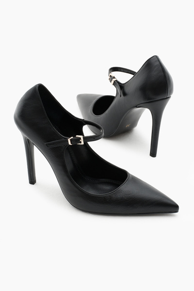 Tonny Black Women's Black Neolite Sole Ankle Strap Pointed Toe High Heel Shoes