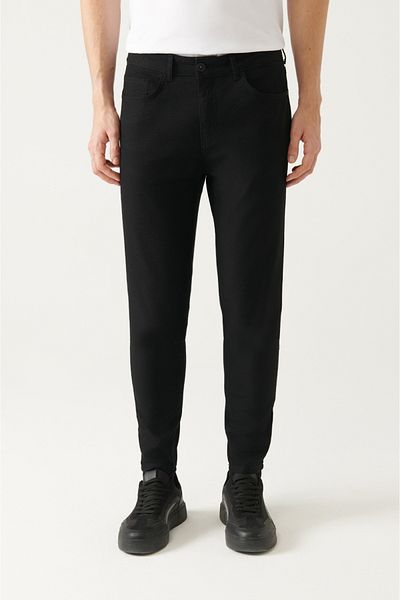 Avva Schwarze flexible Canvas-Hose mit 5 Taschen für Herren B 003001