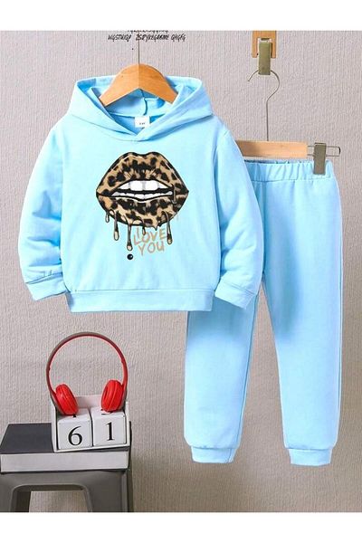 BENROMA Set de trening pentru copii unisex - imprimat cu buze leopard, mucegai supradimensionat