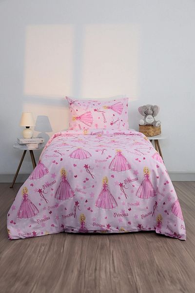 FAVORA Σετ Παπλωματοθήκη Μονή Βαμβακερή Ranforce Princess Pattern - Ροζ