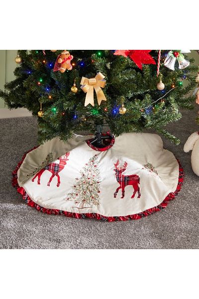 Home Box Festive X-mas Reindeer Tree Skirt - 108 cm