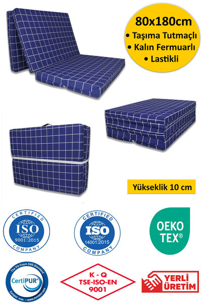 ALMİRA EV TEKSTİLİ Katlanır Sünger Yatak Minder 80x180x10cm Lacivert Kare