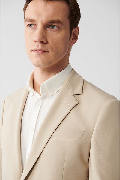 Avva Herren Beige Mono Kragen gefüttert geteilt Jersey Stoff Jacke B 004000