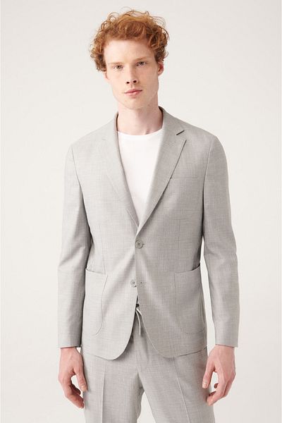 Avva Graue ungefütterte Herrenjacke mit Doppelschlitz A31y4005
