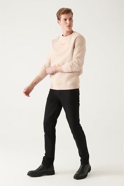 Avva Schwarze, gerade, flexible Jeanshose für Herren B 003504