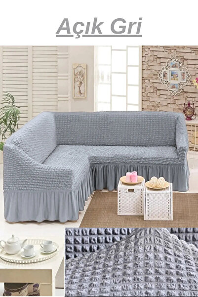 kanway Bürümcük L köşe Koltuk Örtüsü. 5 kişilik Etekli Streç Esnek lastikli, ...