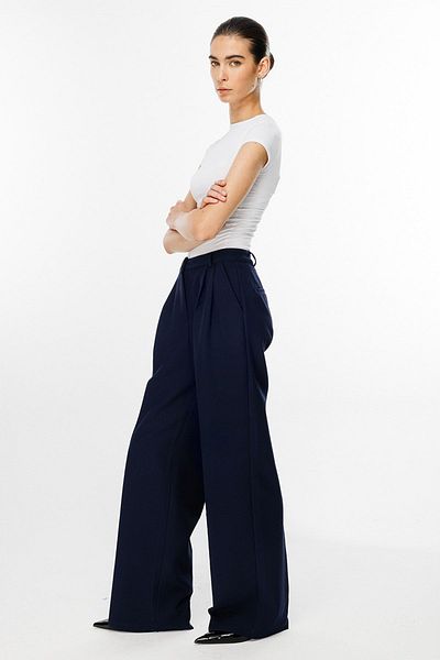 Hooopstore Παντελόνι Navy Blue Palazzo - Λεπτομέρεια με πτυχή