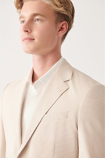 Avva Beige ungefütterte Doppelschlitzjacke aus Baumwollmischung für Herren A31y4006
