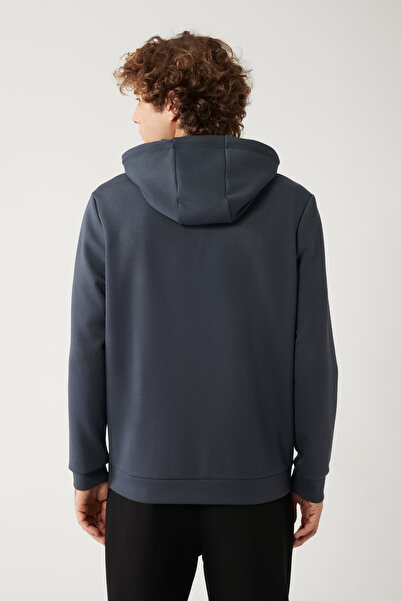 Avva Erkek Antrasit Kapüşonlu İnterlok Kumaş Fermuarlı Basic Regular Fit Sweatshirt B001102