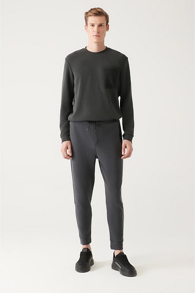 Avva Anthrazitfarbene Soft-Touch-Jogginghose für Herren mit Schnürung an der Taille, Seitentaschen und elastischen Beinen A31y3404