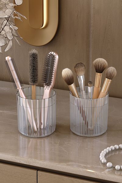 Pufwin Home 2 τμχ Πινέλο μακιγιάζ και χτένα Organizer Καλλυντικά πολλαπλών χρήσεων Σετ οργάνωσης κουτιού μπάνιου
