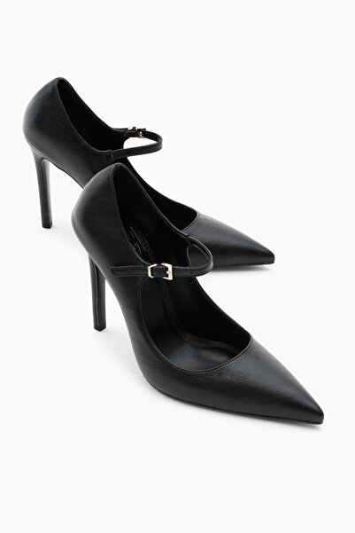 Tonny Black Women's Black Neolite Sole Ankle Strap Pointed Toe High Heel Shoes