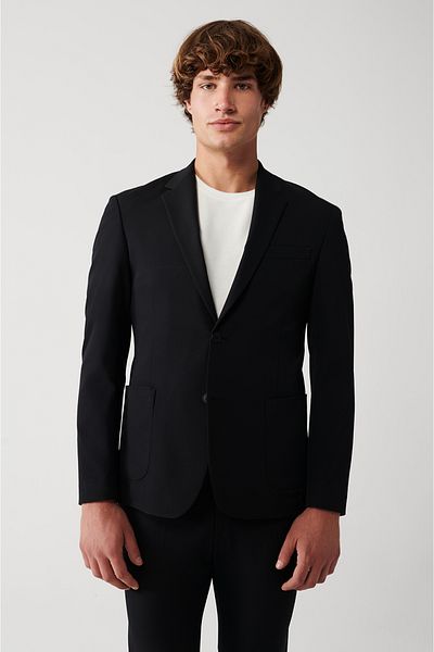 Avva Schwarze, ungefütterte Bi-Stretch-Jacke mit Doppelschlitz für Herren A31y4004
