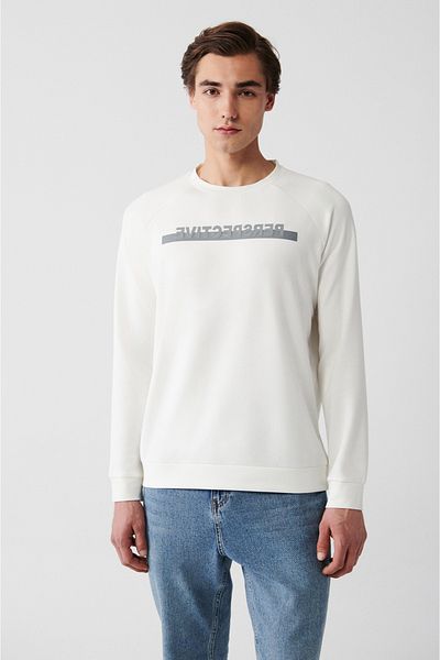 Avva Ανδρικό φούτερ με στάμπα εκρού Soft Touch Crew Neck A31y1266